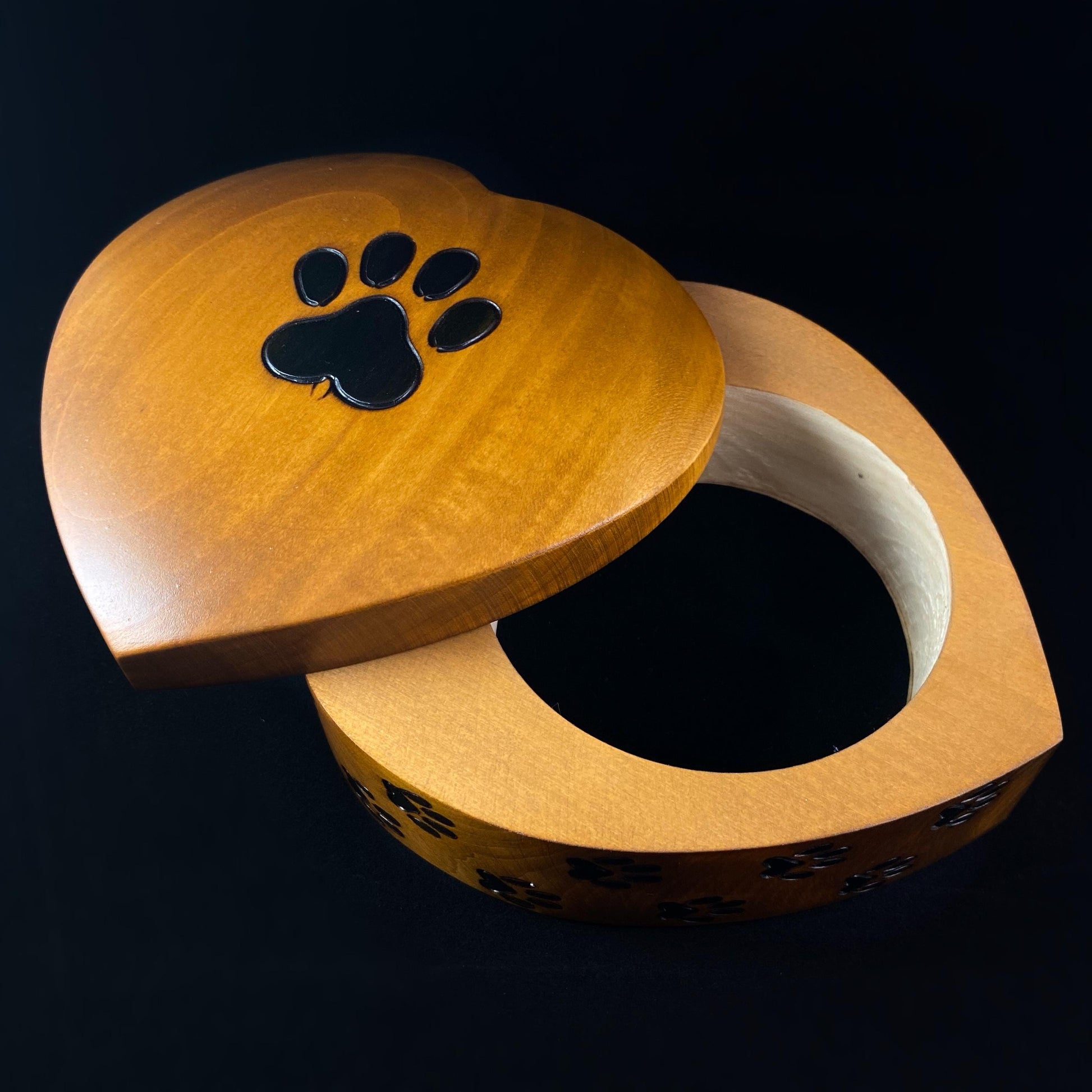 Paw Print Heart Shaped Swivel Top Jewelry Box, Handmade Wooden Treasure Box