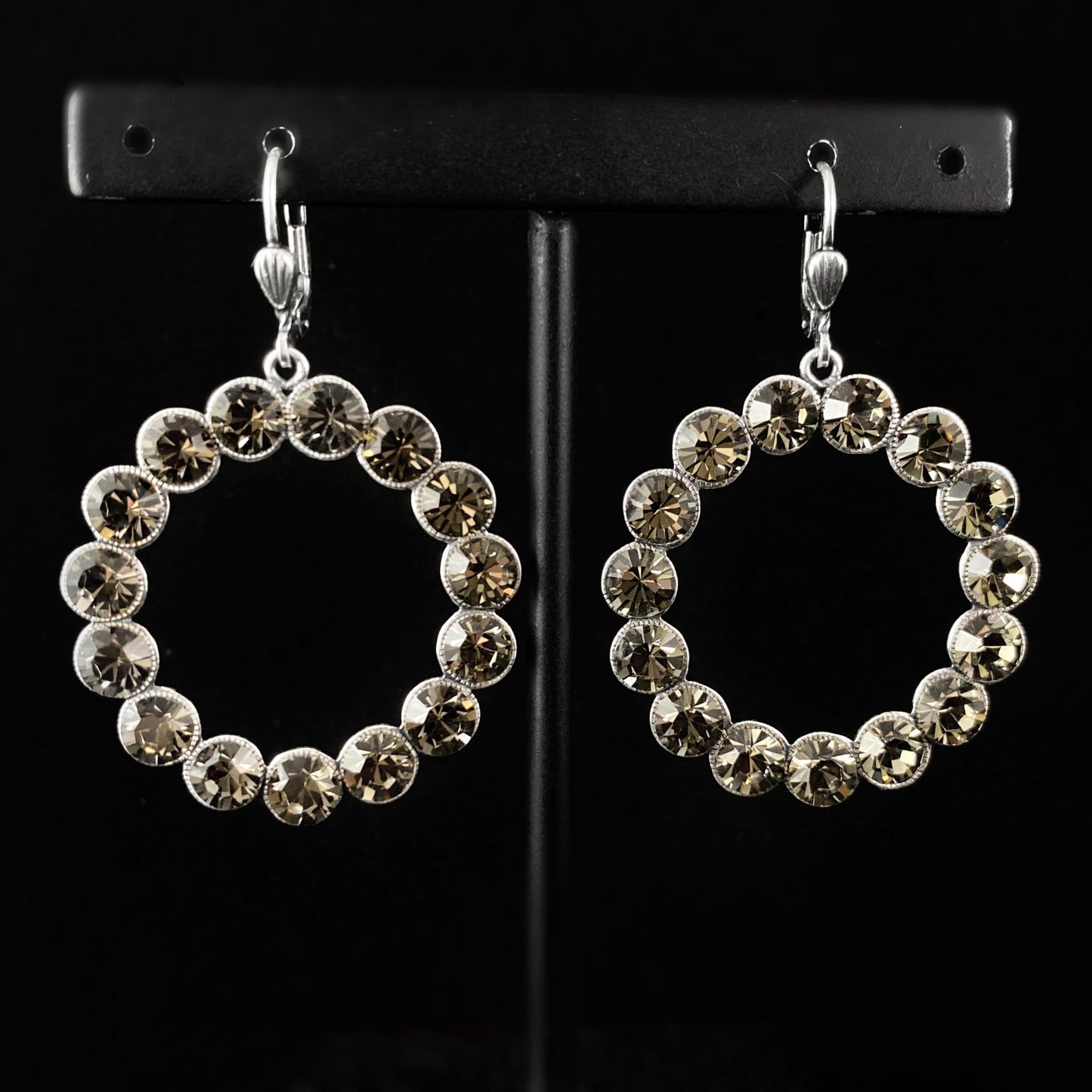 Warm Gray Circle Earrings with Swarovski Crystals - La Vie Parisienne by Catherine Popesco