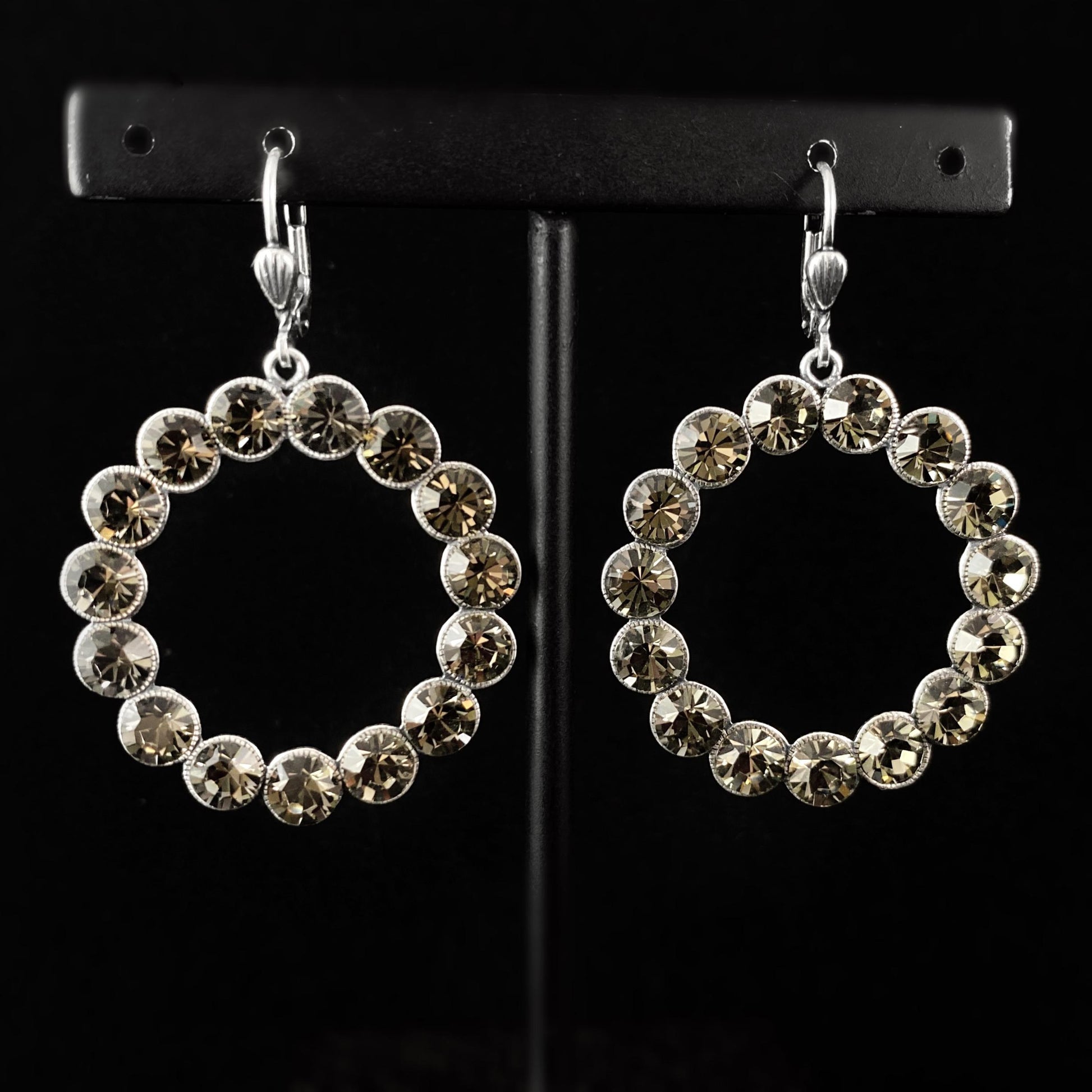 Warm Gray Circle Earrings with Swarovski Crystals - La Vie Parisienne by Catherine Popesco