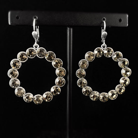 Warm Gray Circle Earrings with Swarovski Crystals - La Vie Parisienne by Catherine Popesco
