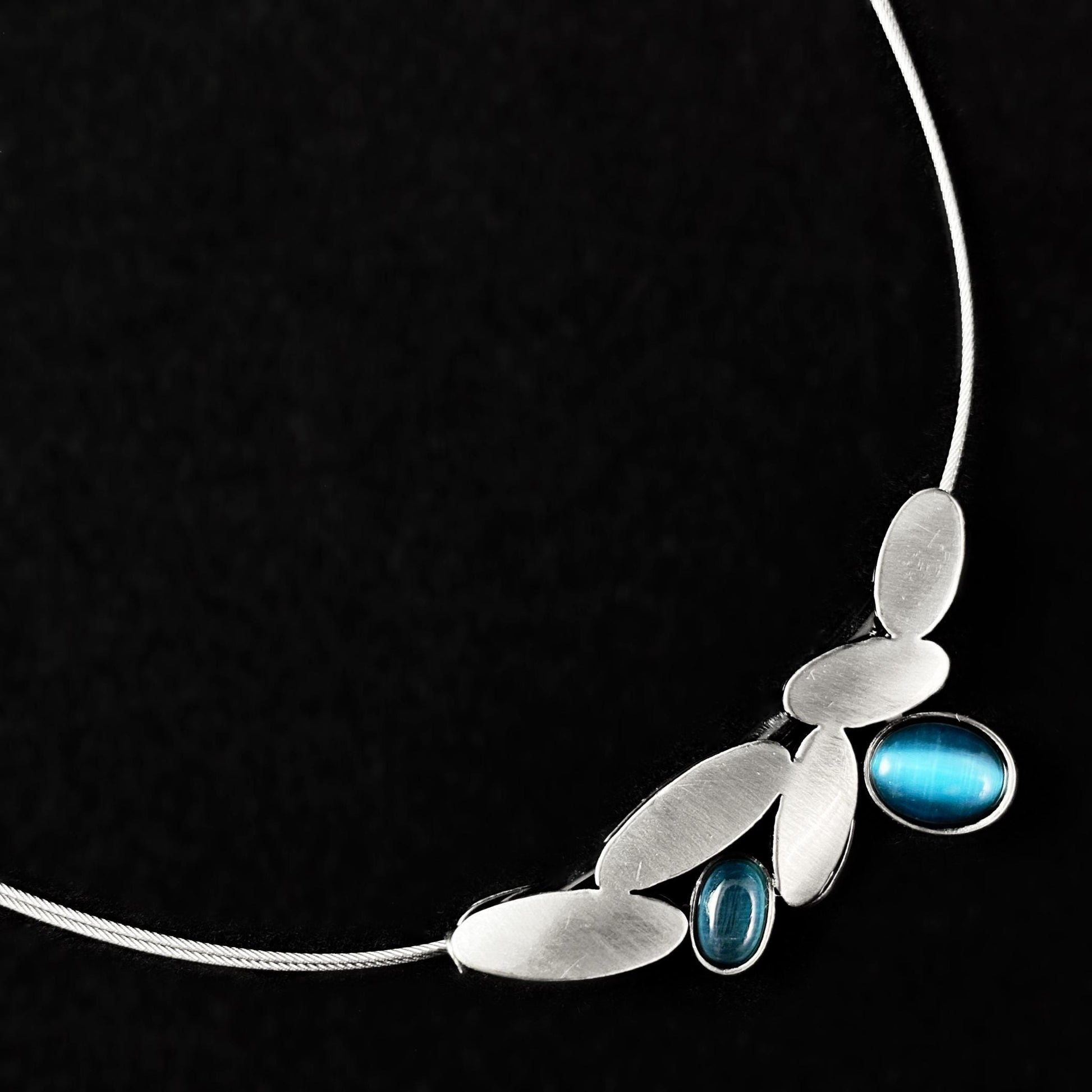 Lightweight Handmade Geometric Aluminum Necklace, Blue/Silver, Ovals