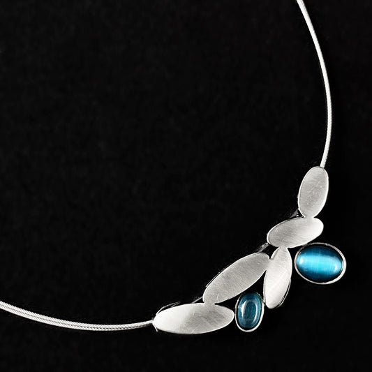 Lightweight Handmade Geometric Aluminum Necklace, Blue/Silver, Ovals