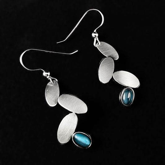 Lightweight Handmade Geometric Aluminum Earrings, Silver/Blue, Ovals