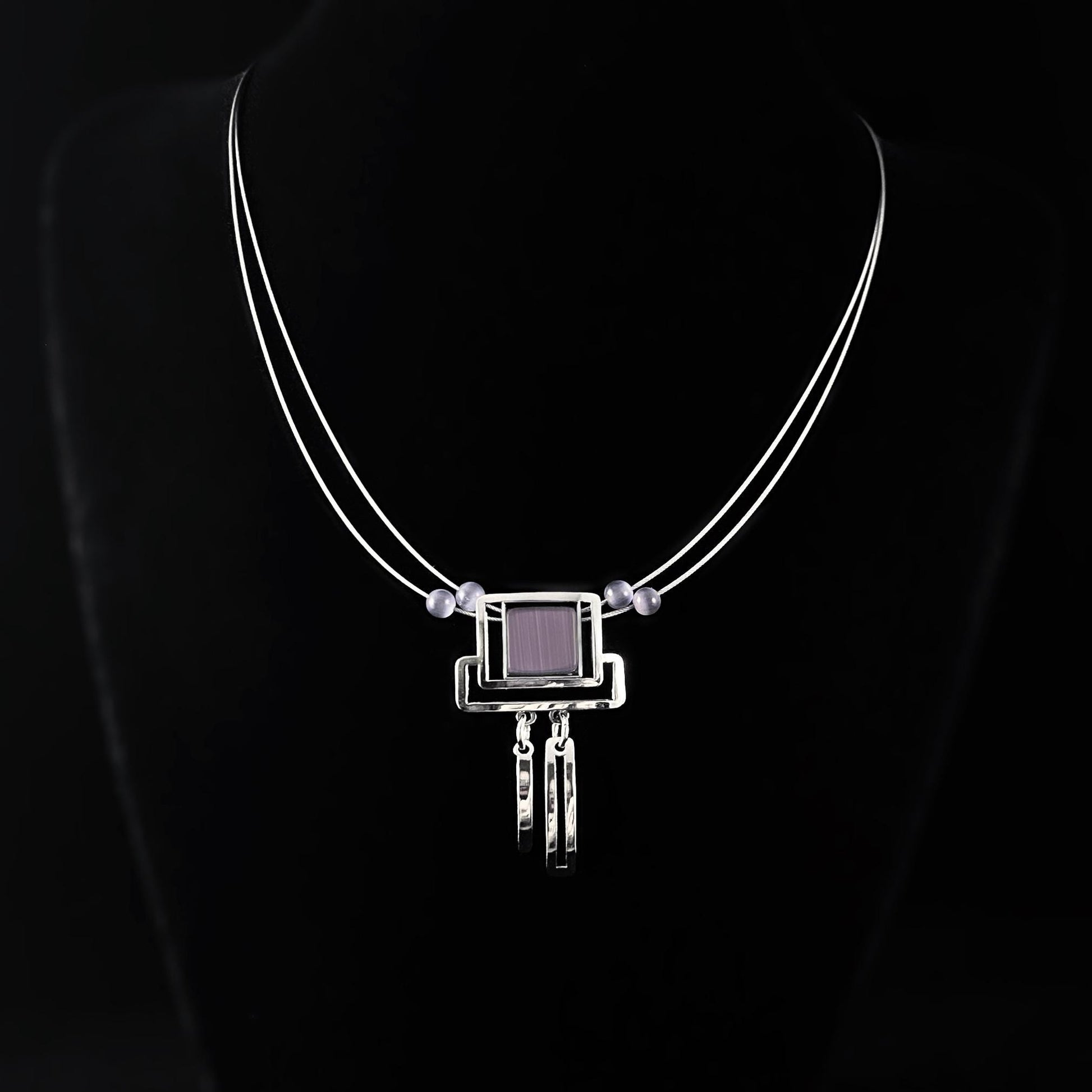 Lightweight Handmade Geometric Aluminum Necklace, Silver/Purple, Rectangles