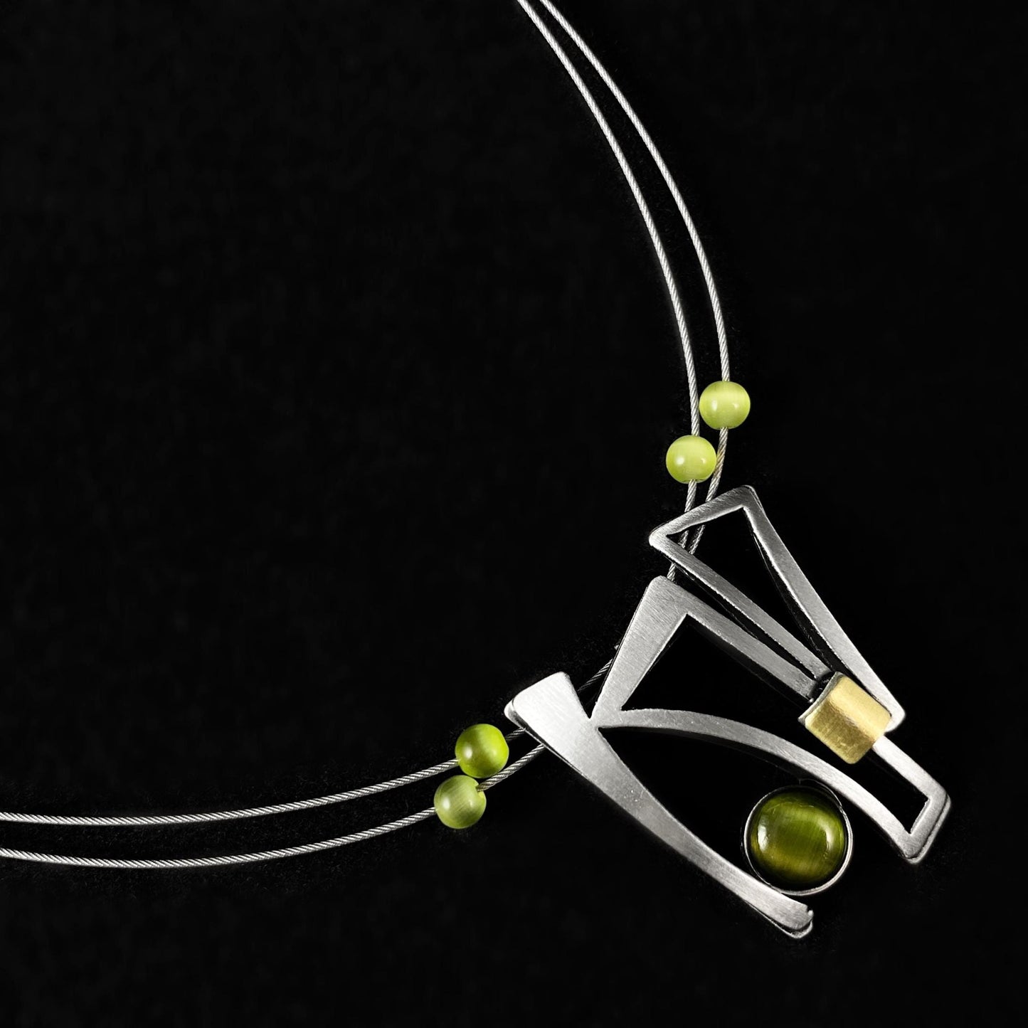 Lightweight Handmade Geometric Aluminum Necklace, Silver/Green, Funky