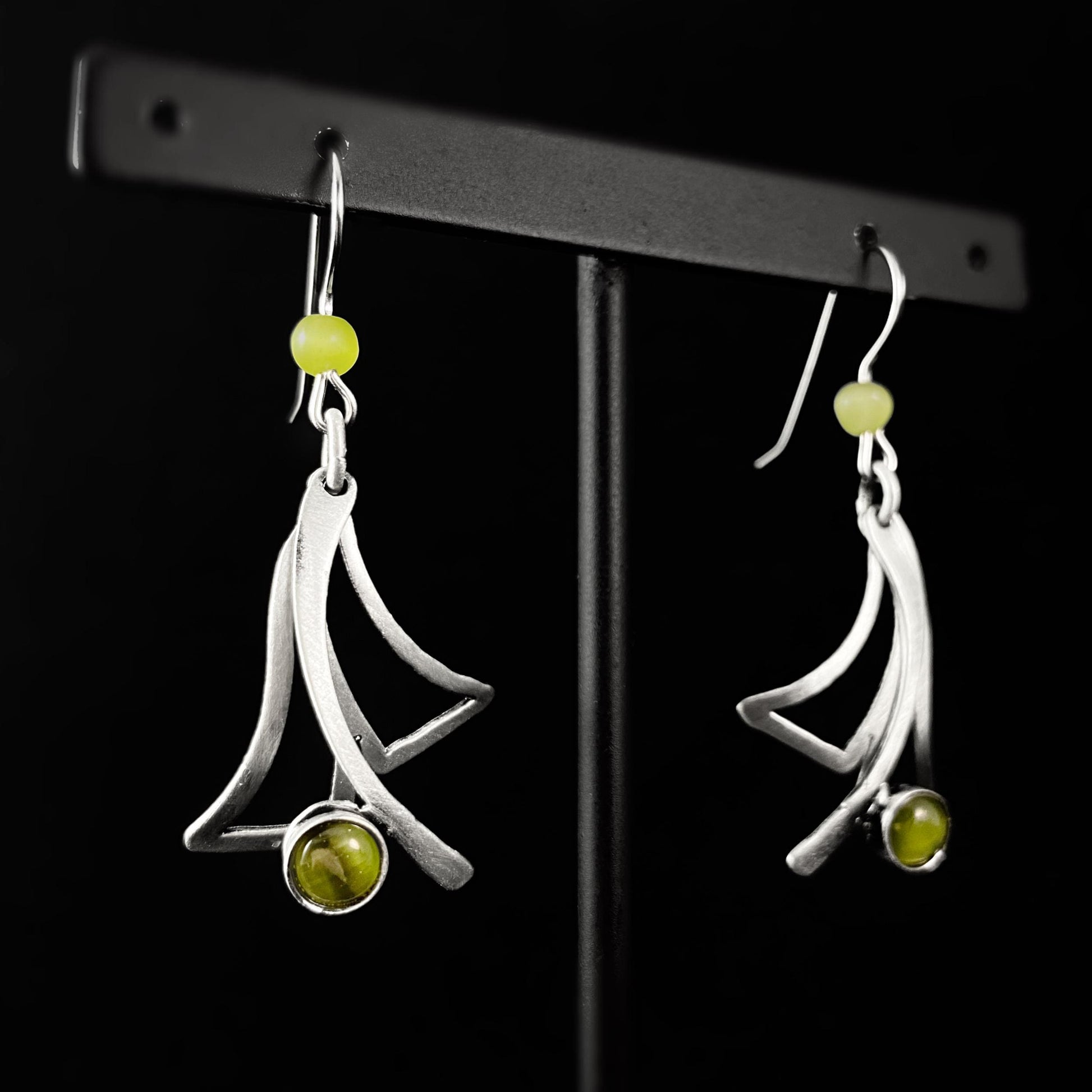 Lightweight Handmade Geometric Aluminum Earrings, Silver/Green, Funky