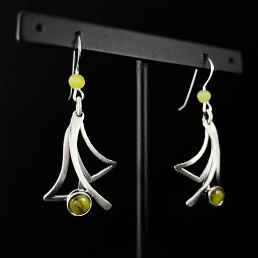 Lightweight Handmade Geometric Aluminum Earrings, Silver/Green, Funky