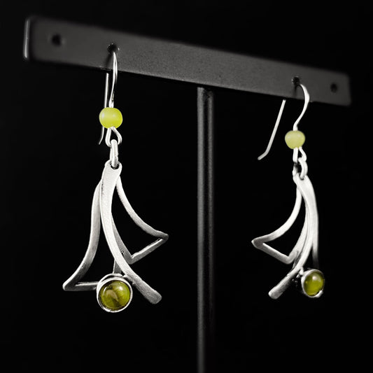 Lightweight Handmade Geometric Aluminum Earrings, Silver/Green, Funky