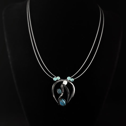 Lightweight Handmade Geometric Aluminum Necklace, Gunmetal/Blue, Seashell