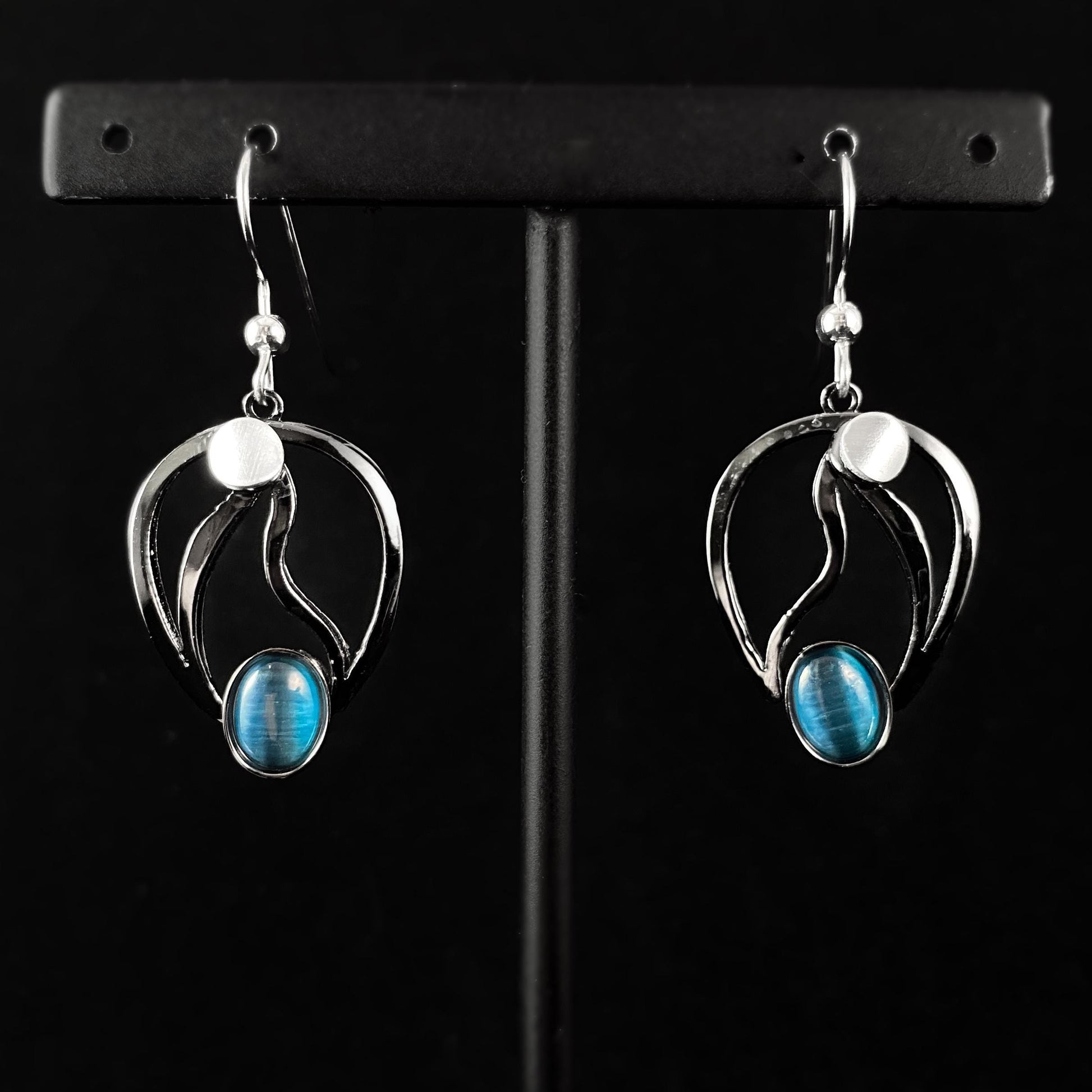 Lightweight Handmade Geometric Aluminum Earrings, Gunmetal/Blue, Seashell