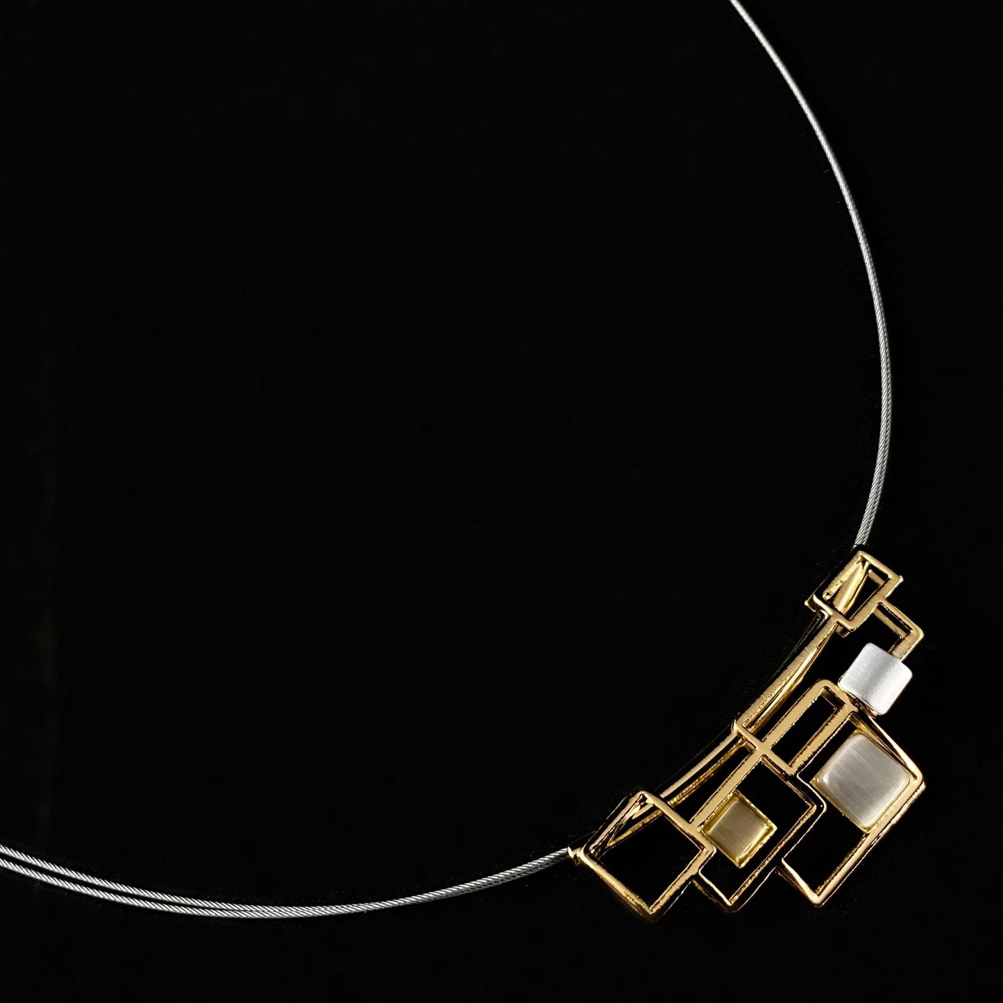 Lightweight Handmade Geometric Aluminum Necklace, Gold/Gray, Boxes