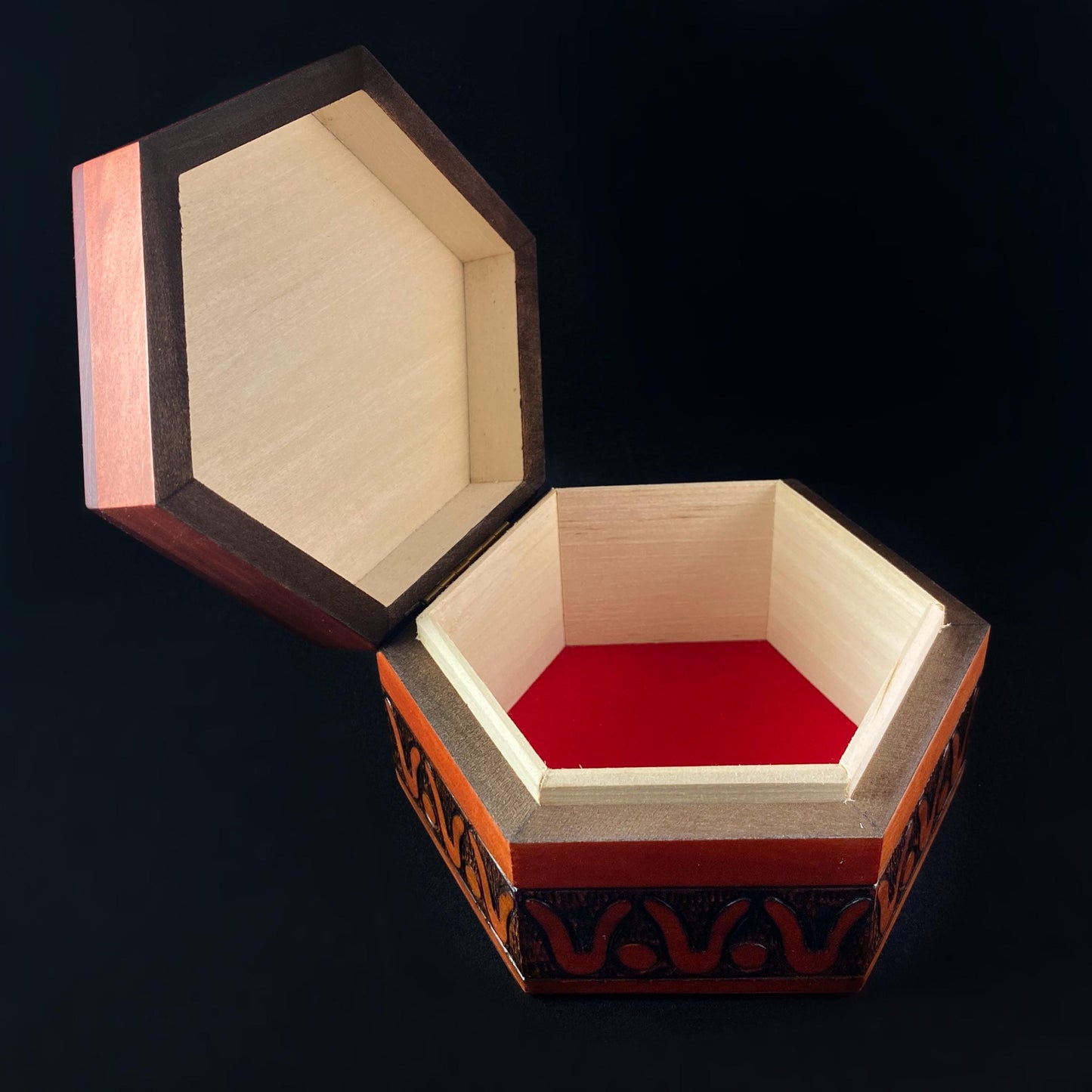Hexagon Shaped Jewelry Box, Handmade Wooden Treasure Box