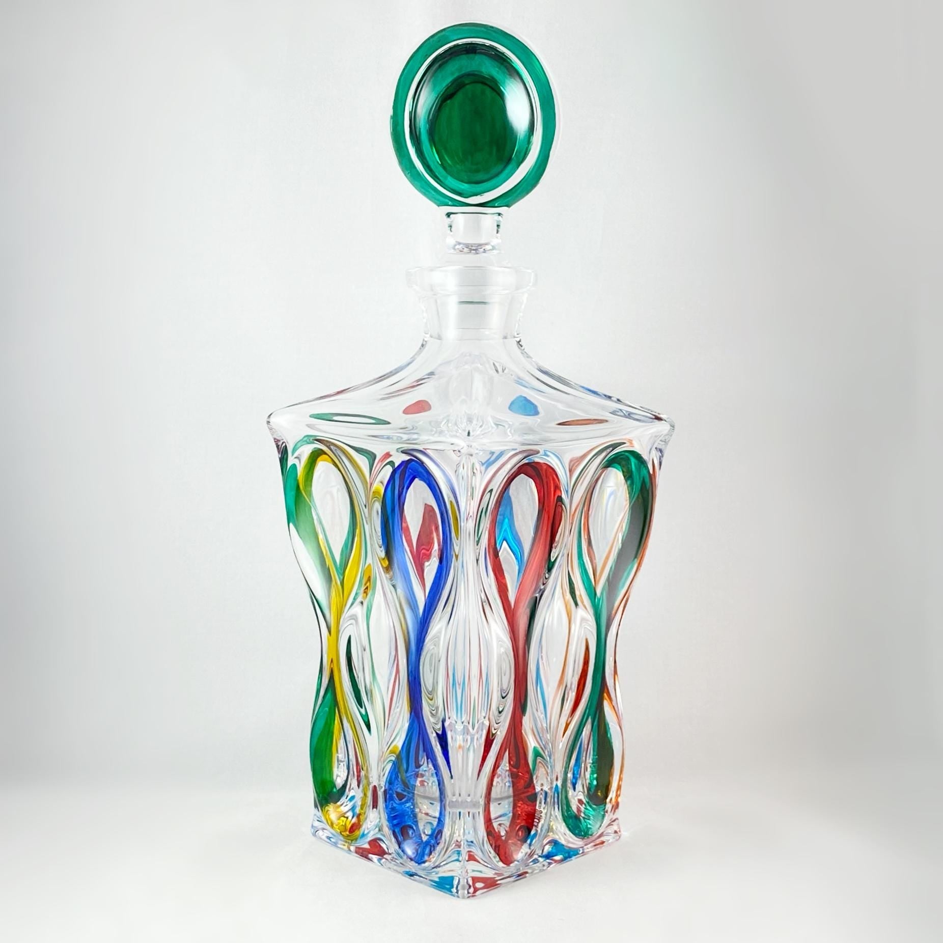 Venetian Glass Ocean Whiskey Decanter - Handmade in Italy, Colorful Murano Glass