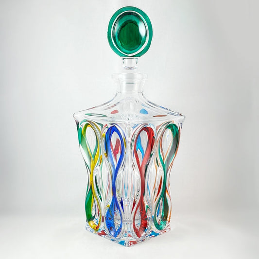 Venetian Glass Ocean Whiskey Decanter - Handmade in Italy, Colorful Murano Glass