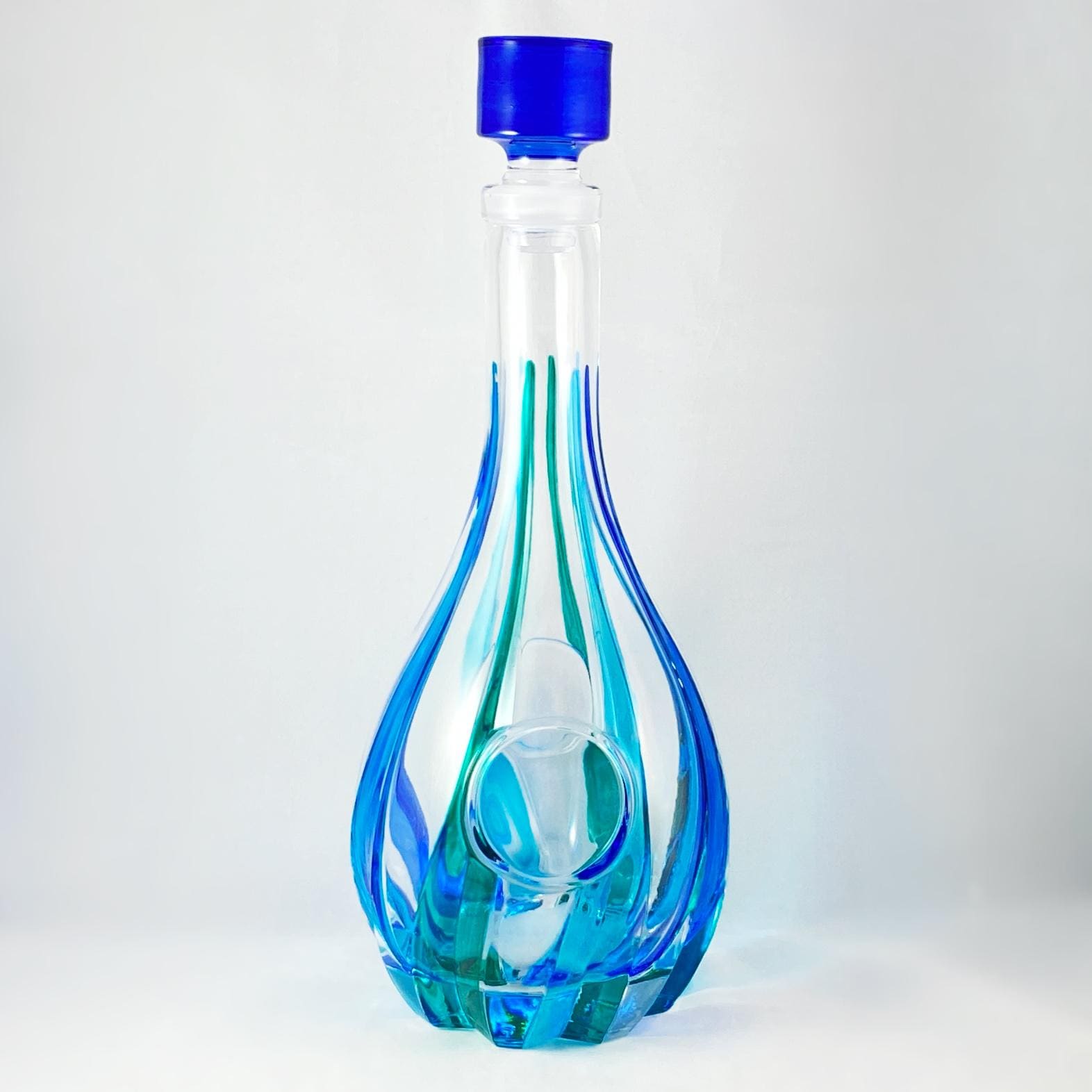 Venetian Glass Trix SD Whiskey Decanter, Blue Top - Handmade in Italy, Colorful Murano Glass