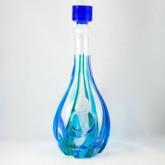 Venetian Glass Trix SD Whiskey Decanter, Blue Top - Handmade in Italy, Colorful Murano Glass