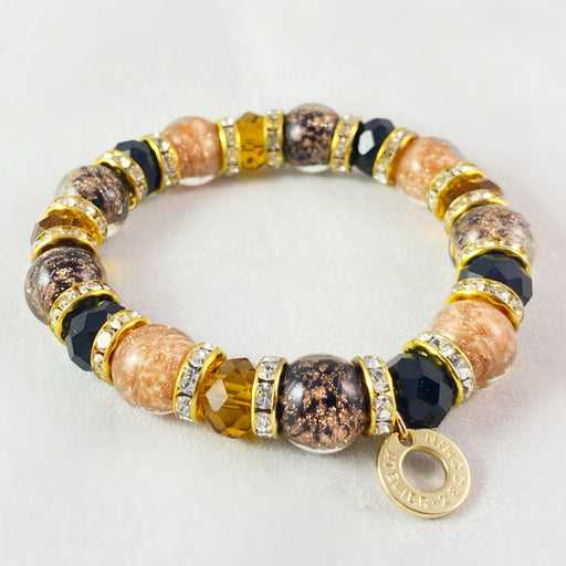Black/Brown Beaded Venetian Glass Bracelet - Handmade in Italy, Colorful Murano Glass
