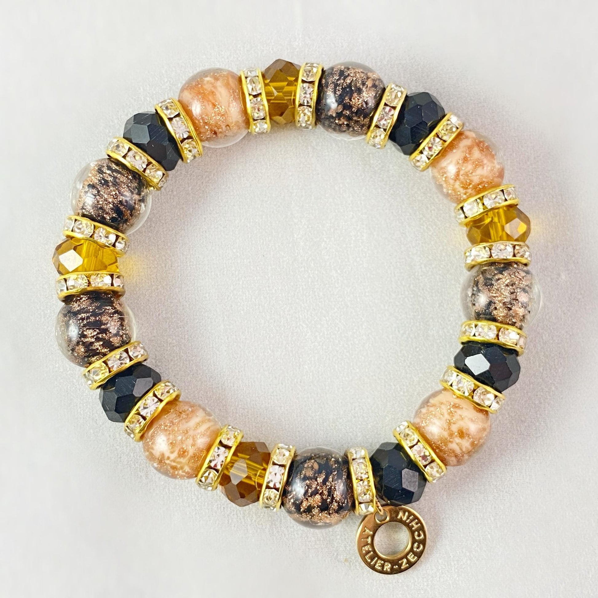 Black/Brown Beaded Venetian Glass Bracelet - Handmade in Italy, Colorful Murano Glass