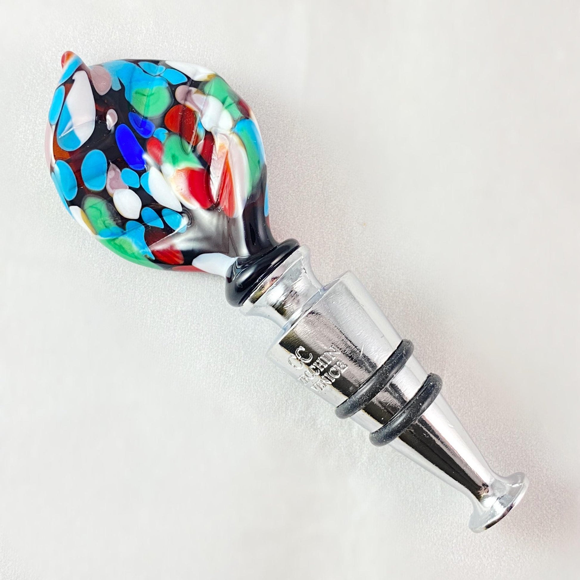 Feather Top Venetian Glass Bottle Stopper - Handmade in Italy, Colorful Murano Glass
