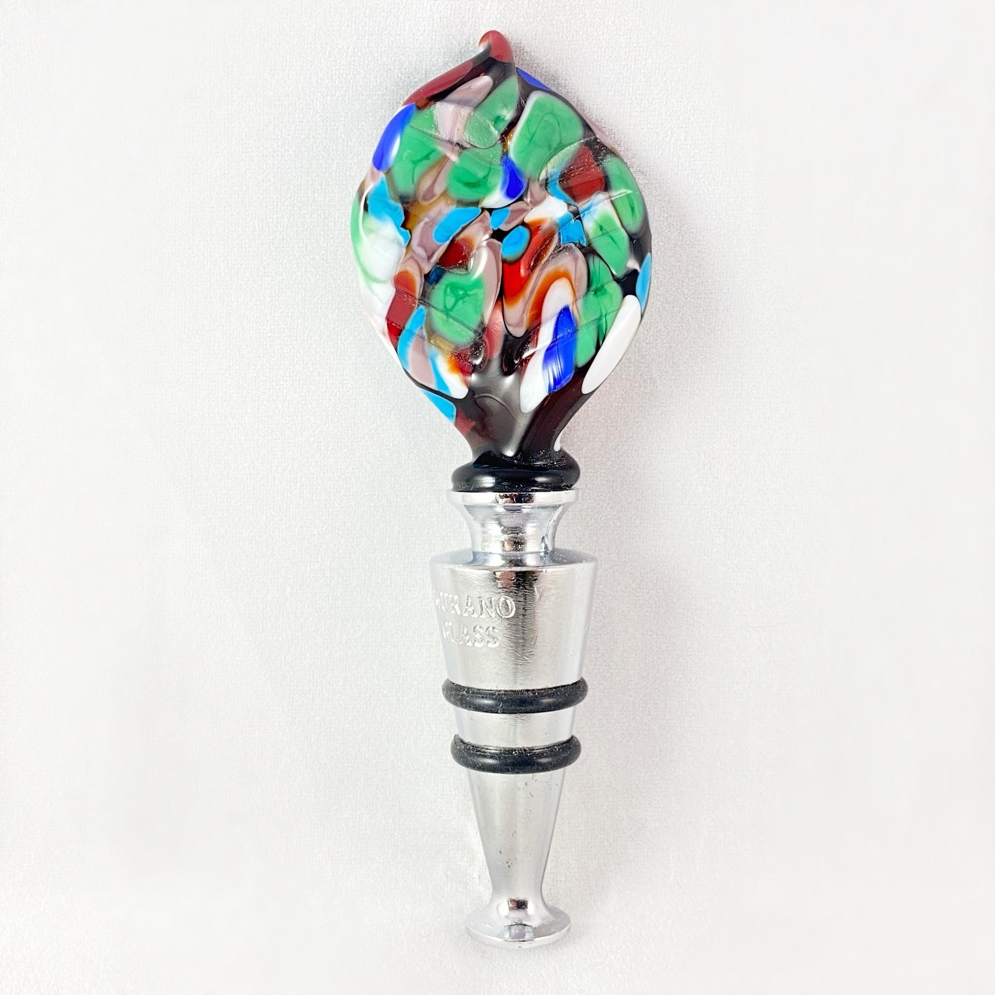 Feather Top Venetian Glass Bottle Stopper - Handmade in Italy, Colorful Murano Glass