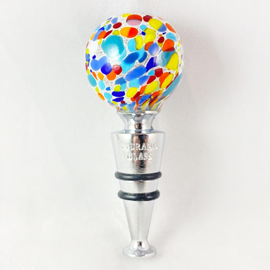 Globe Top Venetian Glass Bottle Stopper - Handmade in Italy, Colorful Murano Glass