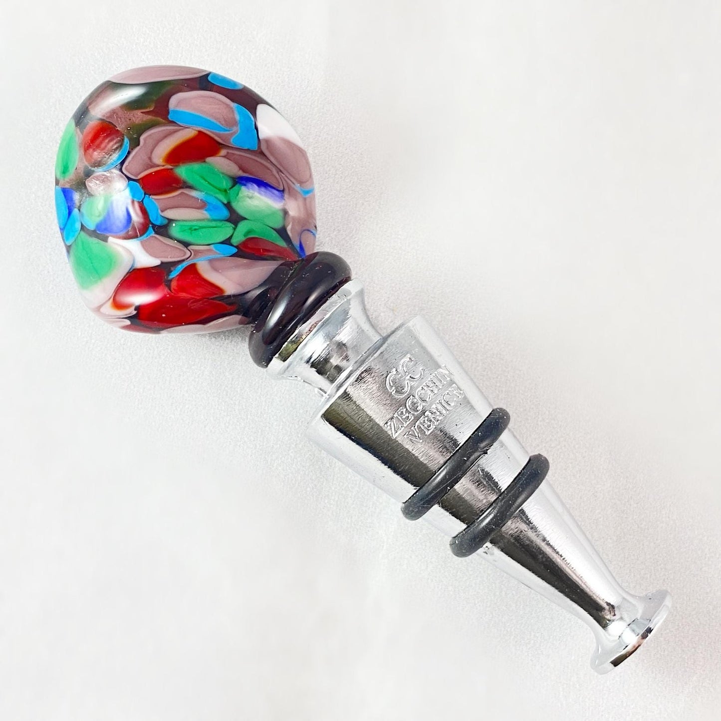 Swirl Top Venetian Glass Bottle Stopper - Handmade in Italy, Colorful Murano Glass