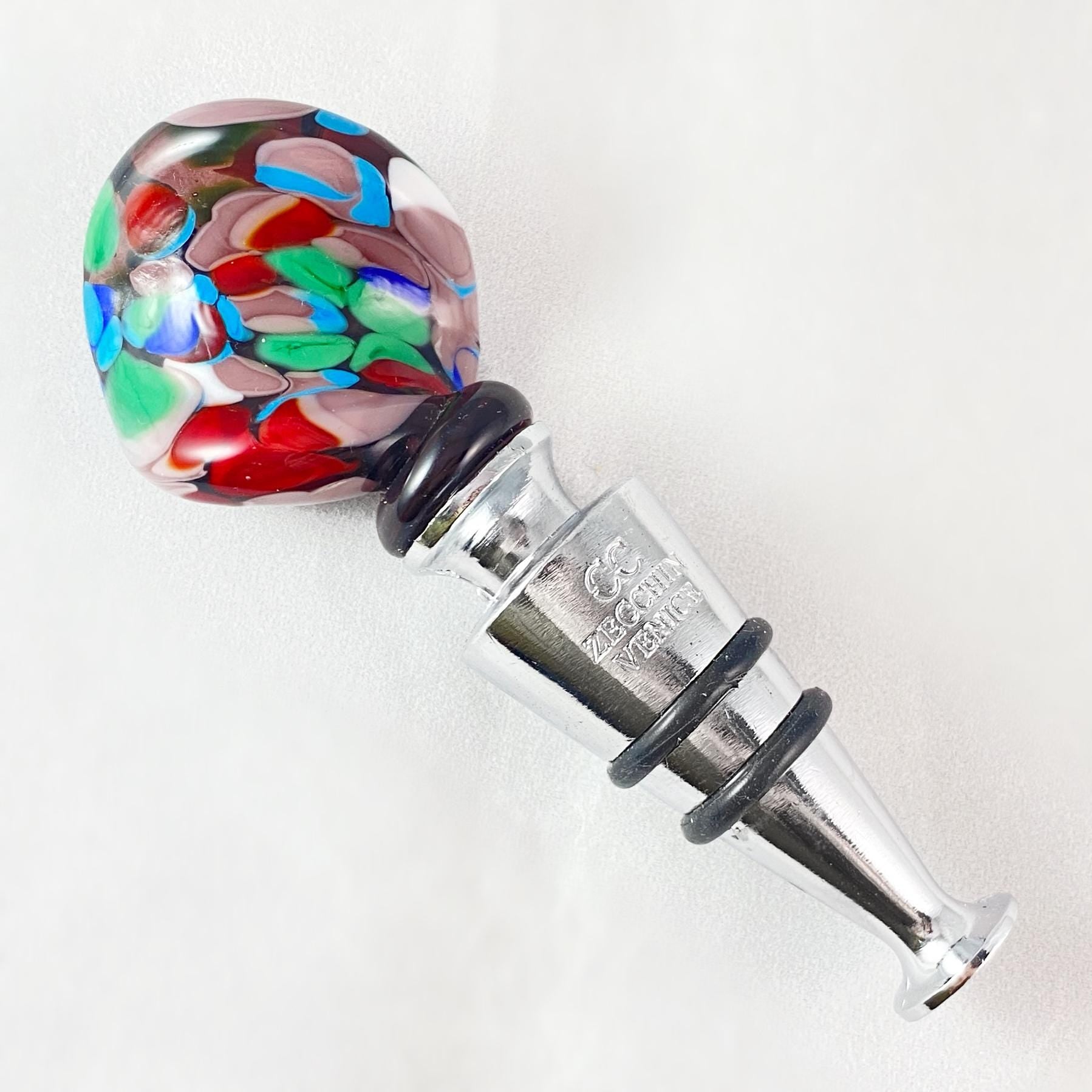 Swirl Top Venetian Glass Bottle Stopper - Handmade in Italy, Colorful Murano Glass