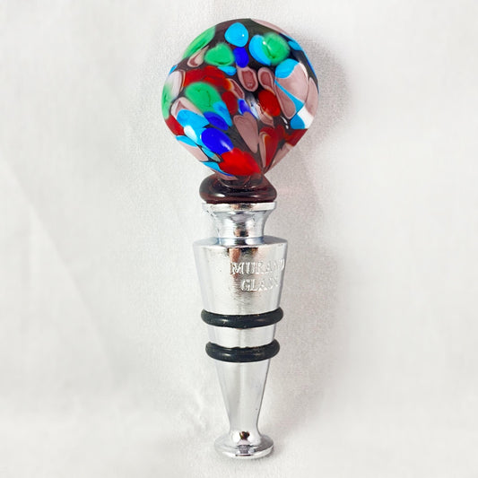 Swirl Top Venetian Glass Bottle Stopper - Handmade in Italy, Colorful Murano Glass