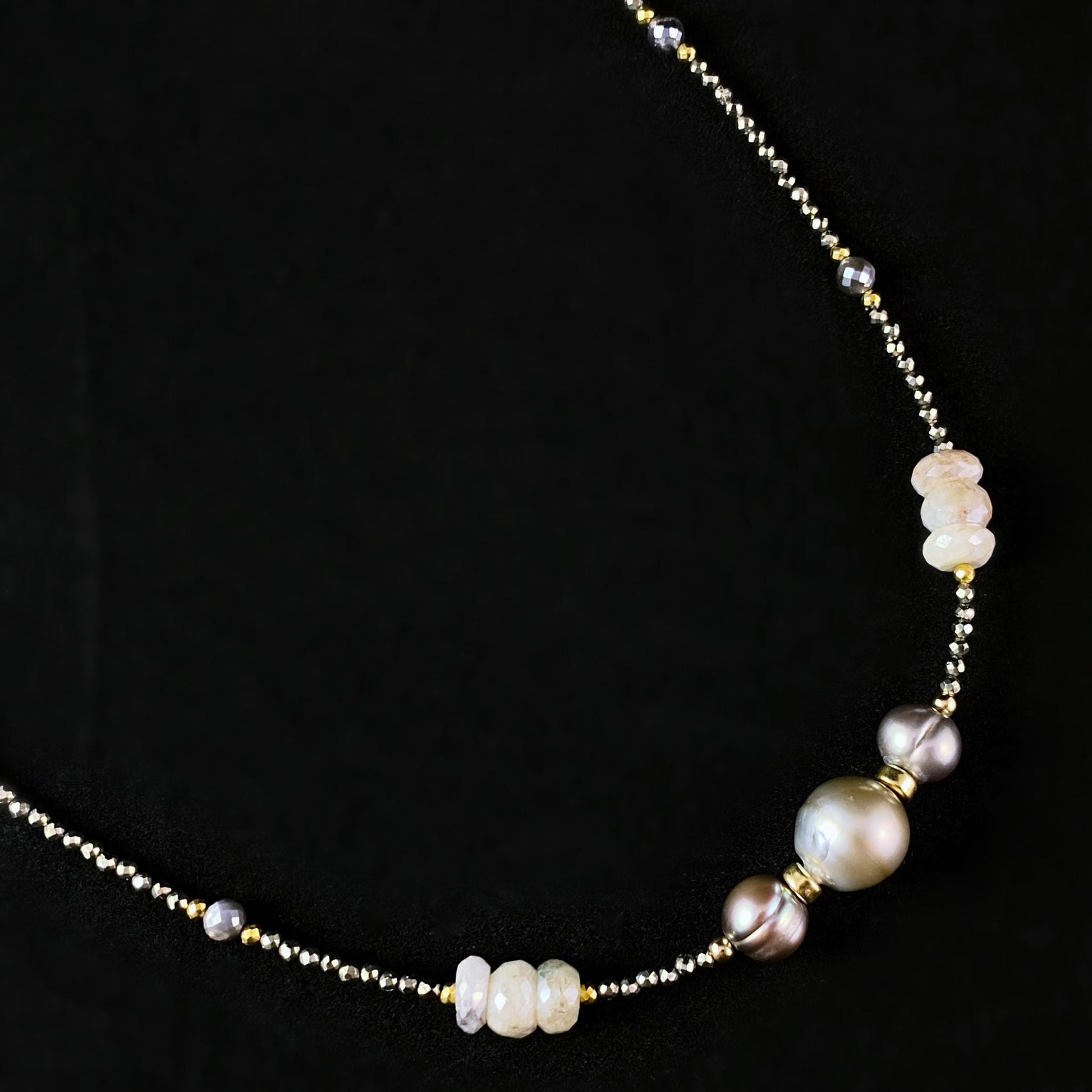 Tahitian Pearl, Freshwater Pearl, Silverlite, Labradorite, and Pyrite Necklace, Handmade in USA - Avaasi