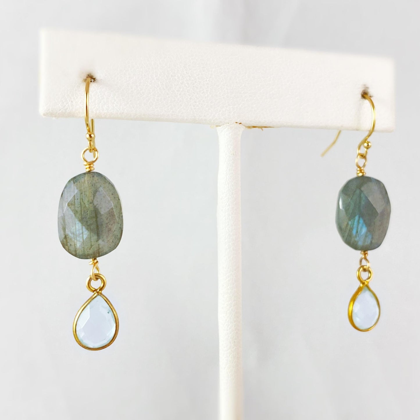 Labradorite and Blue Topaz Drop Earrings, Handmade in USA - Avaasi