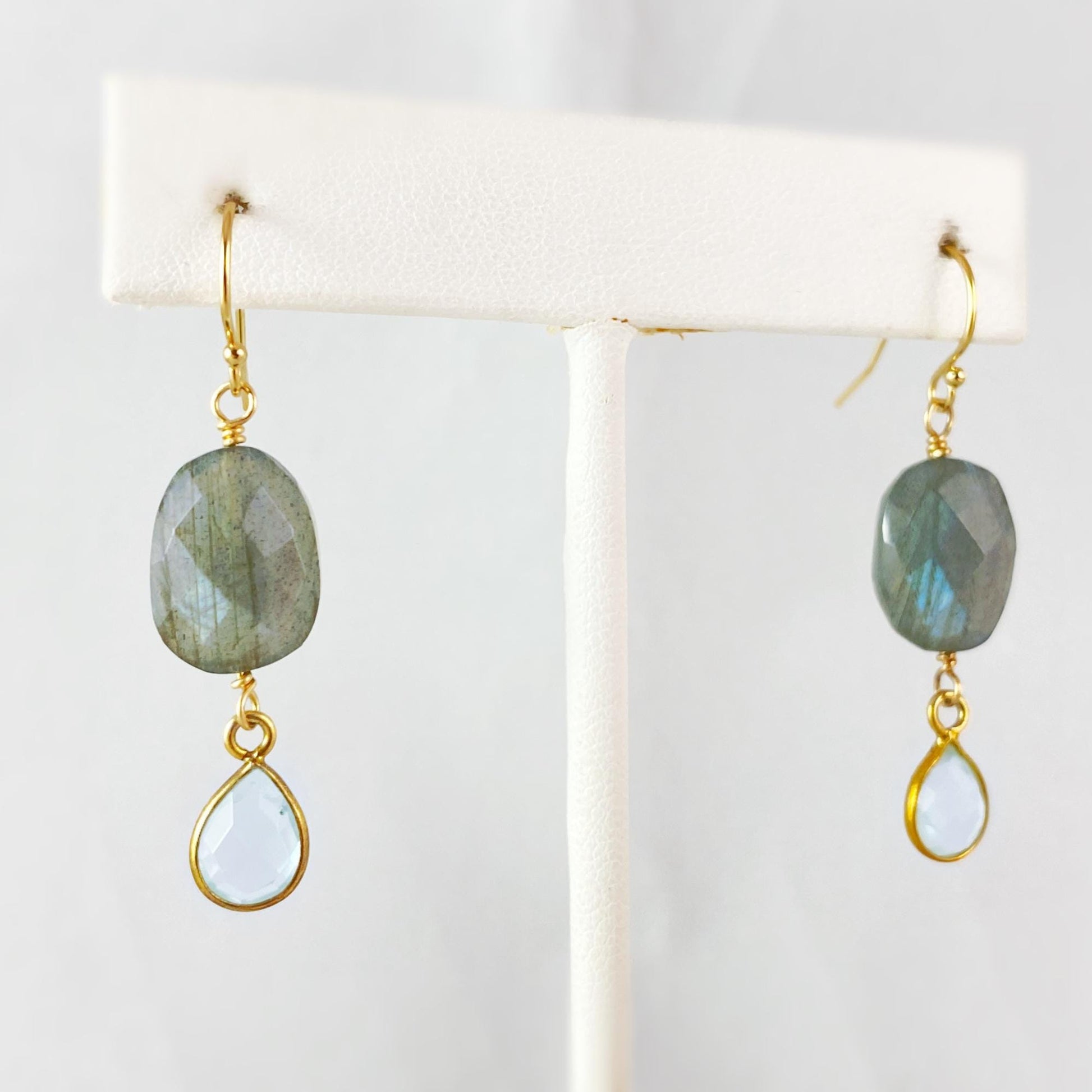 Labradorite and Blue Topaz Drop Earrings, Handmade in USA - Avaasi