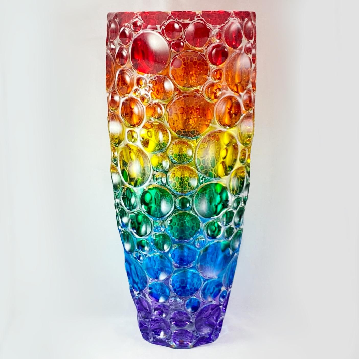 Large Rainbow Kaleidoscope Venetian Glass Vase - Handmade in Italy, Colorful Murano Glass