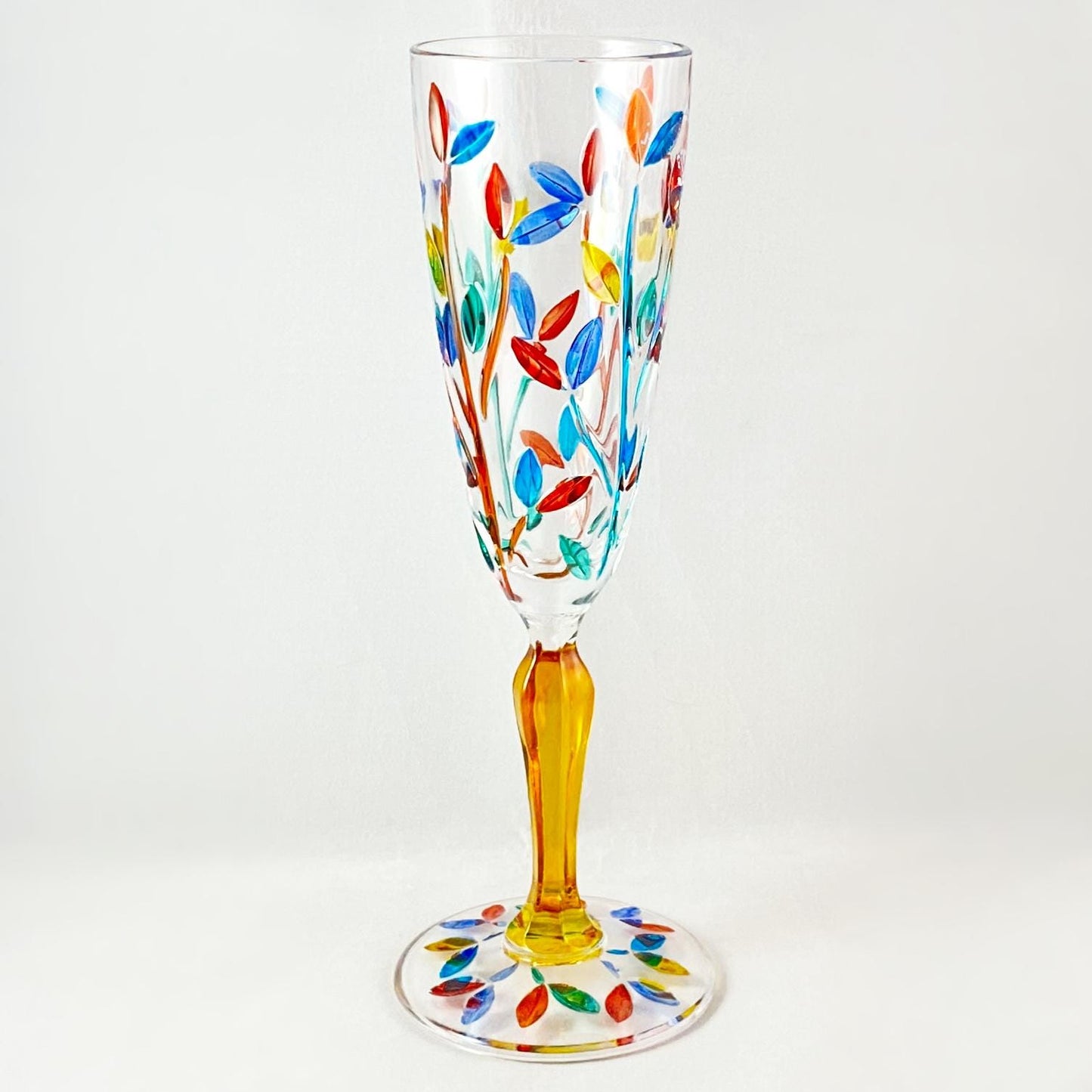 Yellow Stem Tree of Life Venetian Glass Champagne Flute - Handmade in Italy, Colorful Murano Glass