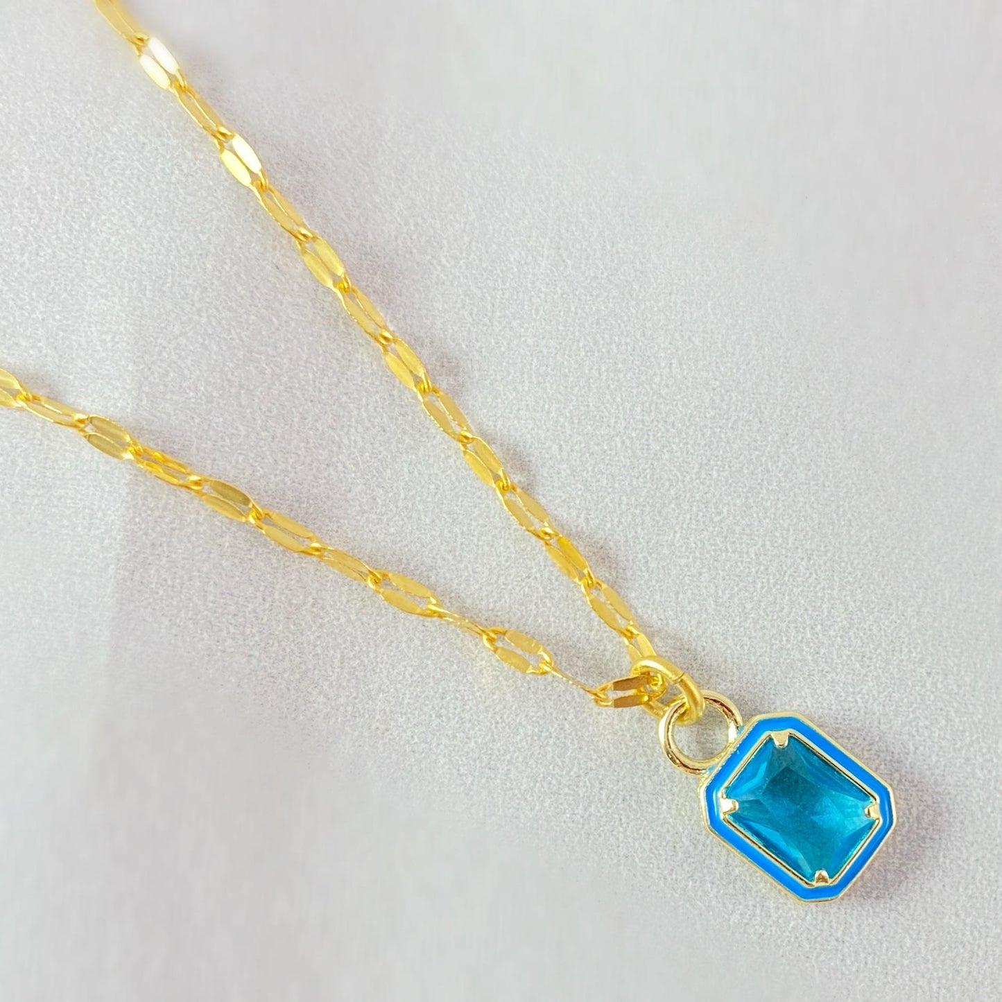Blue Rectangle Swarovski Crystal Pendant Necklace - La Vie Parisienne by Catherine Popesco