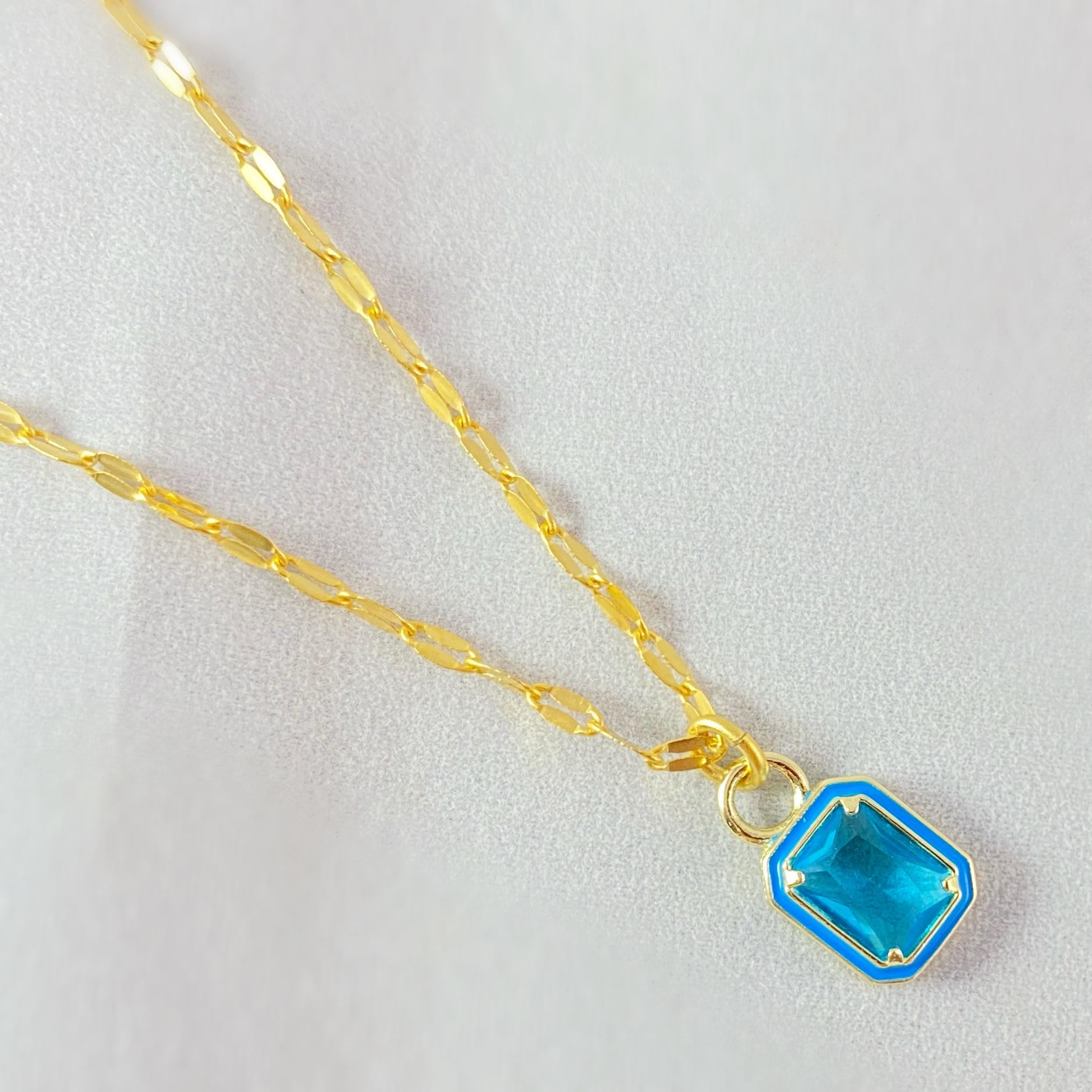 Blue Rectangle Swarovski Crystal Pendant Necklace - La Vie Parisienne by Catherine Popesco