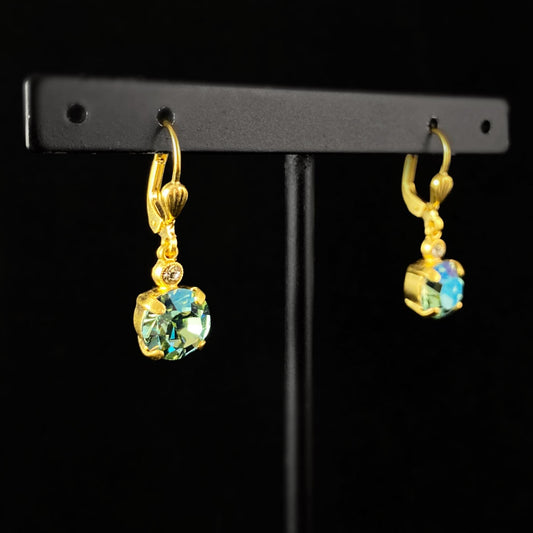 Round Cut Swarovski Crystal Drop Earrings, Green - La Vie Parisienne by Catherine Popesco