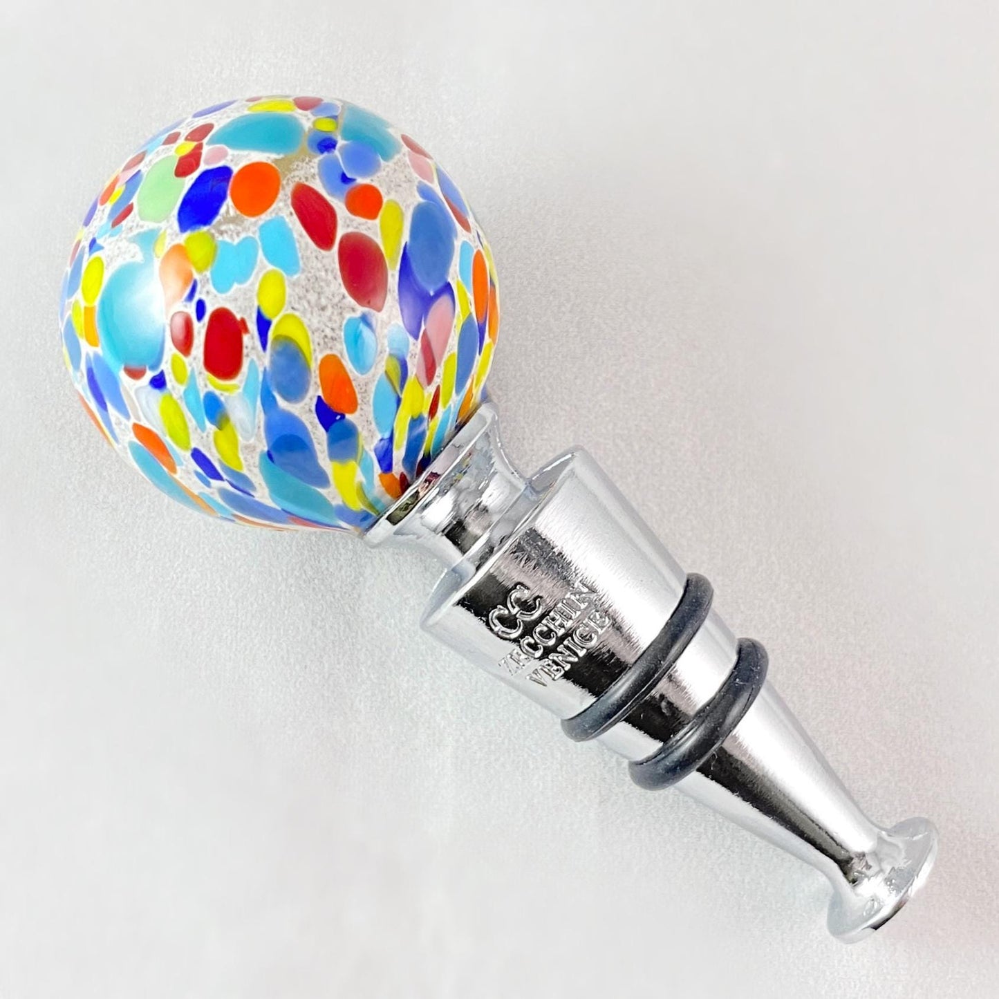 Globe Top Venetian Glass Bottle Stopper - Handmade in Italy, Colorful Murano Glass
