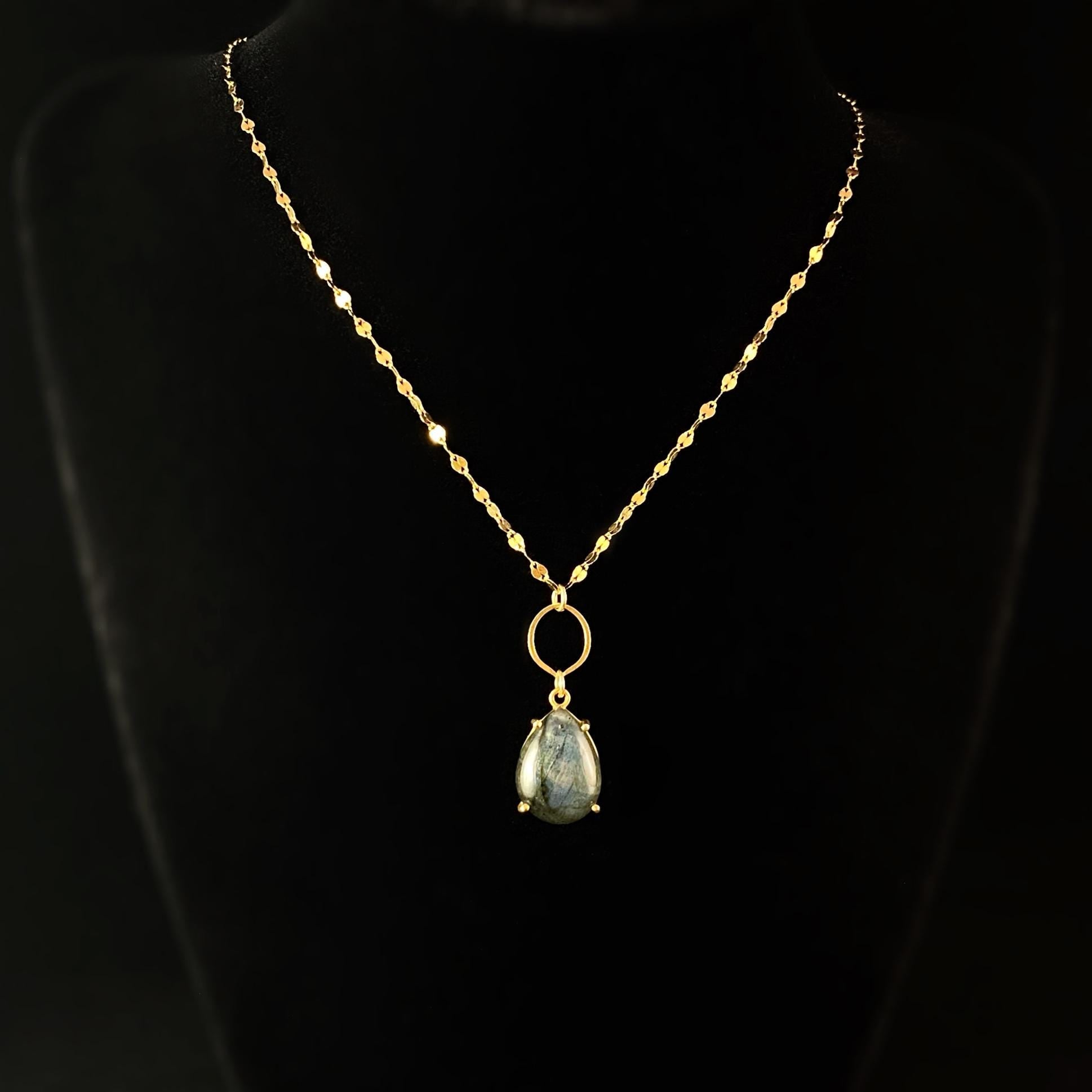 Labradorite Teardrop Necklace, Handmade in USA - Avaasi