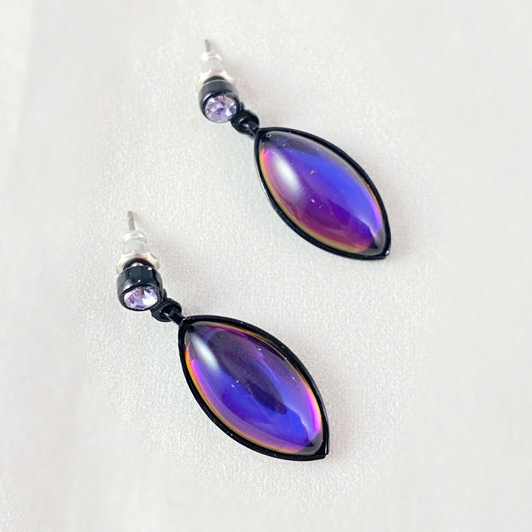 Marquise Shape Earrings with Black Wire and Handmade Glass Beads, Hypoallergenic, Iridescent Purple - Kristina
