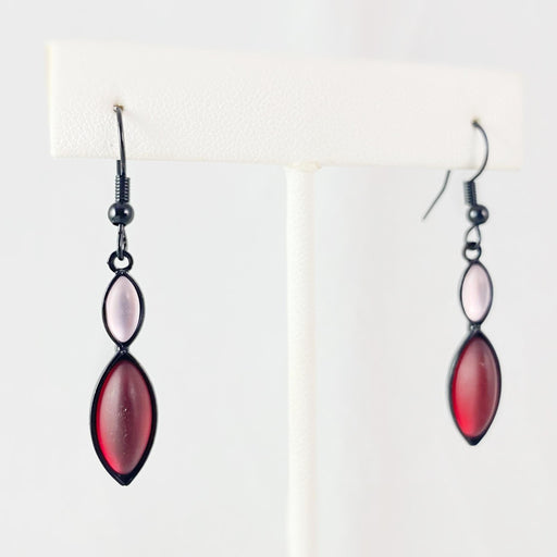 Marquise Shape Earrings with Black Wire and Handmade Glass Beads, Hypoallergenic, Rose - Kristina