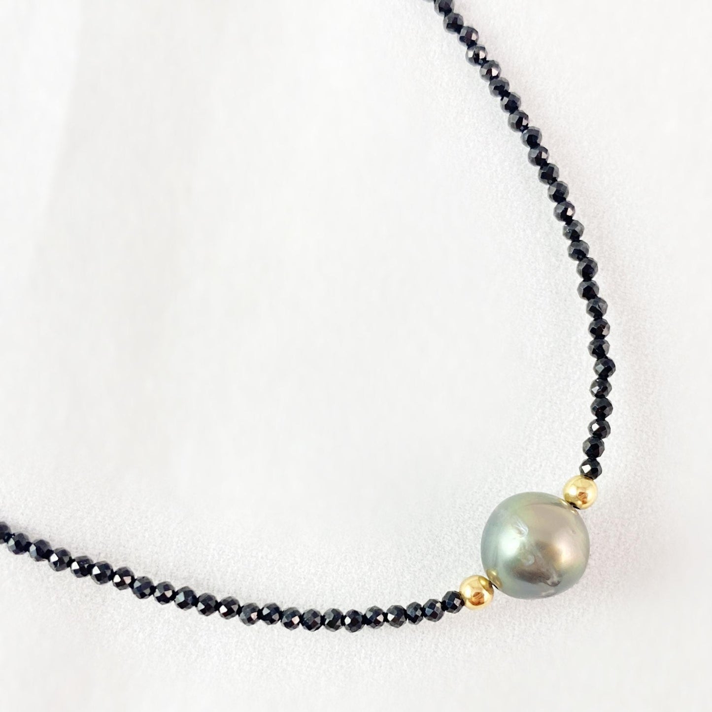 Tahitian Pearl and Black Spinel Necklace, Handmade in USA - Avaasi