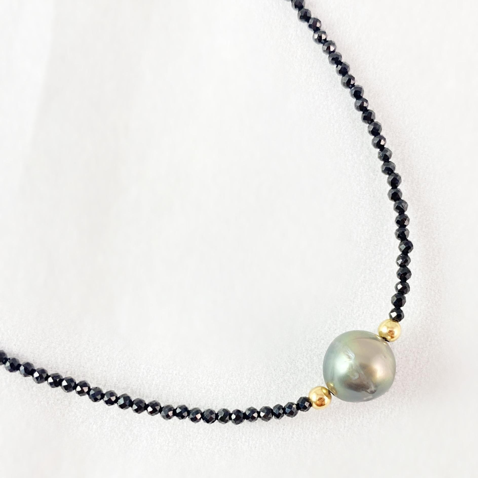 Tahitian Pearl and Black Spinel Necklace, Handmade in USA - Avaasi