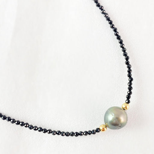 Tahitian Pearl and Black Spinel Necklace, Handmade in USA - Avaasi