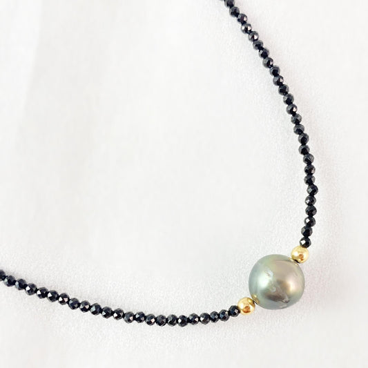 Tahitian Pearl and Black Spinel Necklace, Handmade in USA - Avaasi