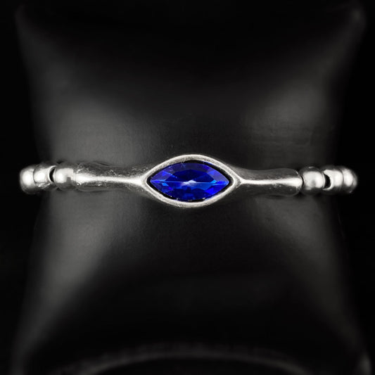 Silver Beaded Bracelet with Blue Crystal, Handmade, Nickel Free - Noir
