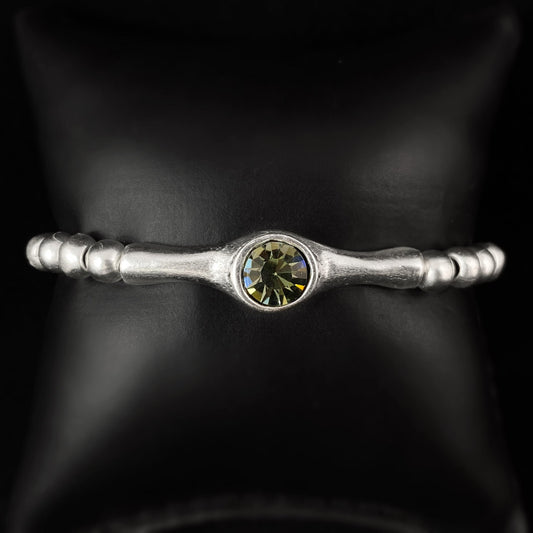 Silver Beaded Bracelet with Olive Crystal, Handmade, Nickel Free - Noir