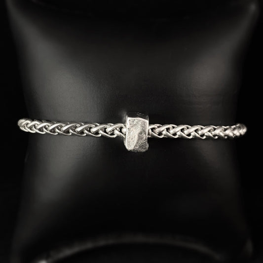 Silver Chain Link Bracelet with Square Bead, Handmade, Nickel Free - Noir