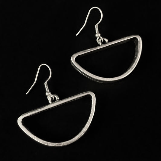 Silver Half Circle Drop Earrings, Handmade, Nickel Free - Noir
