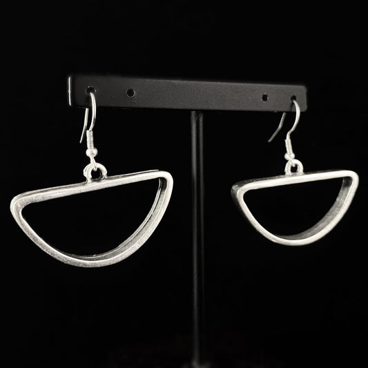 Silver Half Circle Drop Earrings, Handmade, Nickel Free - Noir