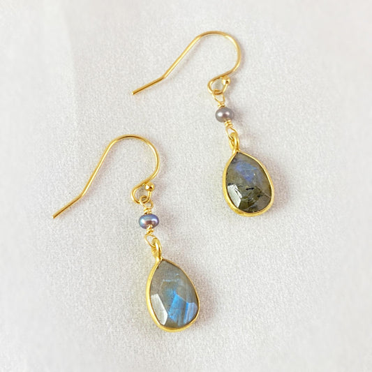 Labradorite Drop Earrings, Handmade in USA - Avaasi
